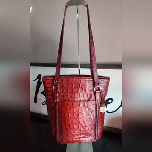 BRAHMIN 25TH ANNIVERSARY BROWN CROC EMBOSSED LEATHER